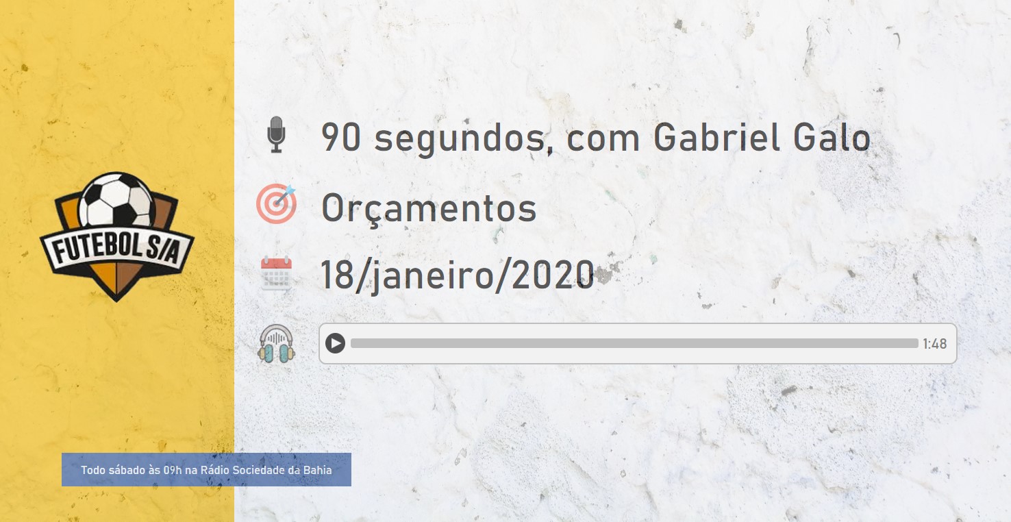 Futebol S/A, Futebol SA, orçamento, Gabriel Galo, 90 segundos, Papo de Galo,