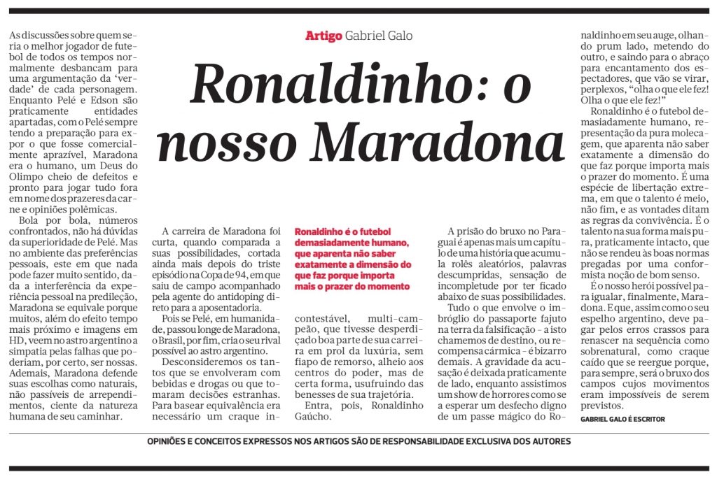 Ronaldinho, Ronaldinho Gaúcho, prisão, Paraguai, artigo Correio, Correio da Bahia, Gabriel Galo, Papo de Galo, 