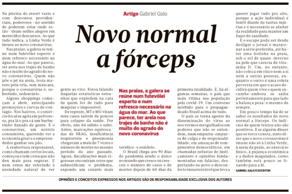 novo normal, Gabriel Galo, Correio, Correio da Bahia, coluna, artigo, 